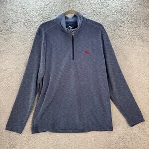 Tommy Bahama NWT Men's Large Blue Pullover 1/4 Zip Red Stitching Layer Outdoors